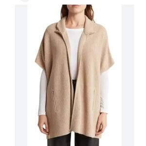 Bruno Magli cashmere blend zip front cape poncho one size camel tan
